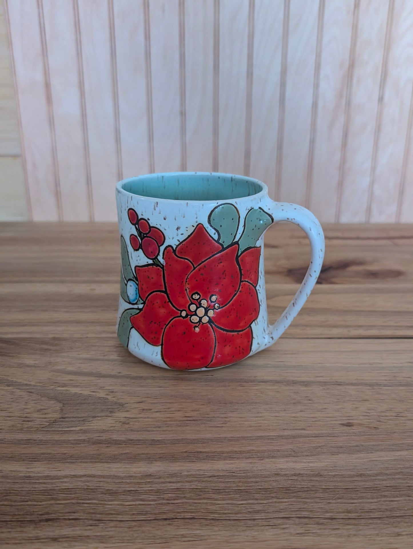 poinsettia and mistletoe mug