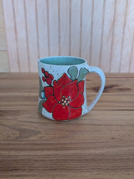 poinsettia and mistletoe mug