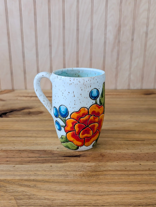 flower and blueberry mug