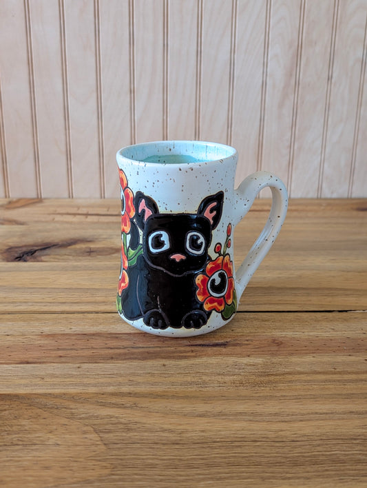 cat in flowers mug