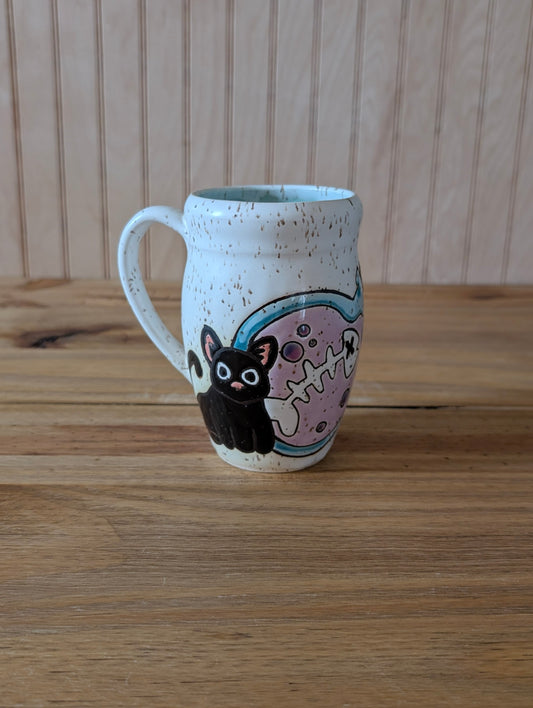 cat and fishbone potion bottle mug