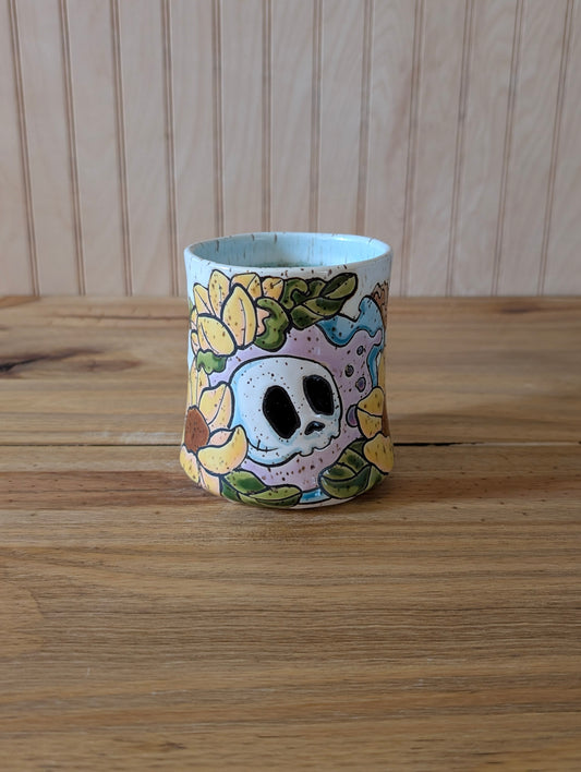 Potion bottle with skull with sunflower mug