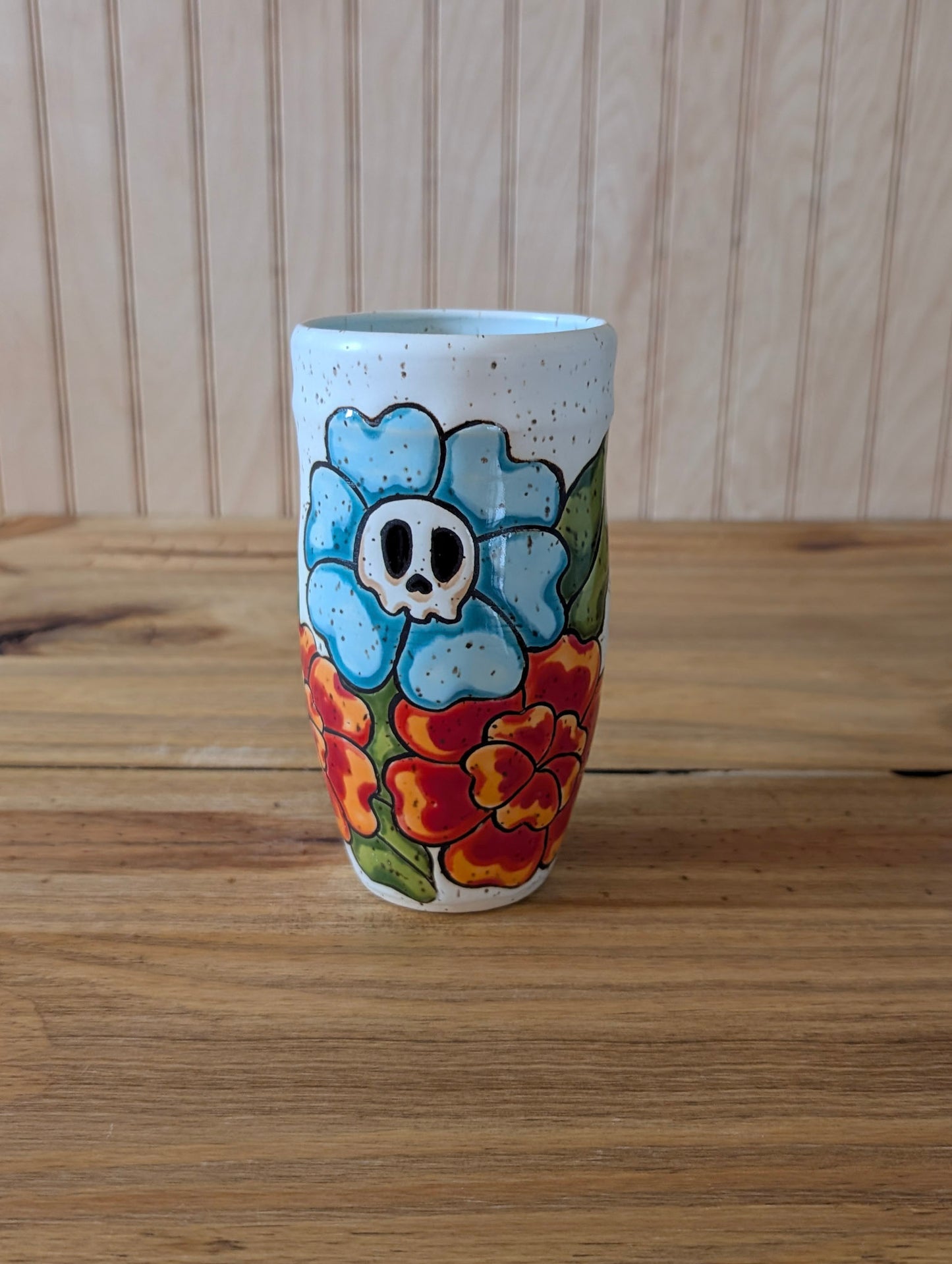 skull and flowers tumbler