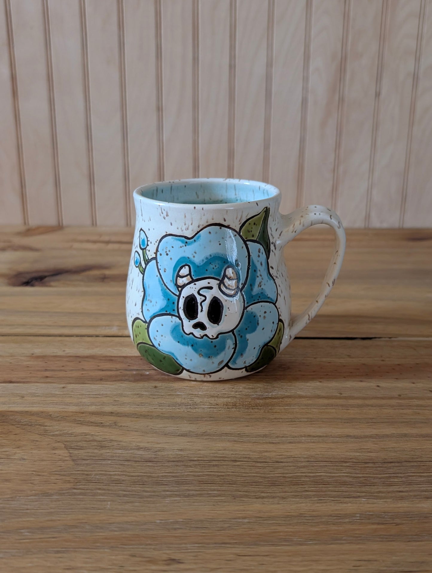 horned skull flower mug