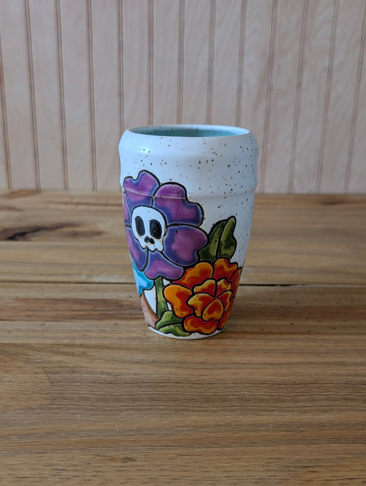 skull flower mushroom travel tumbler with handle