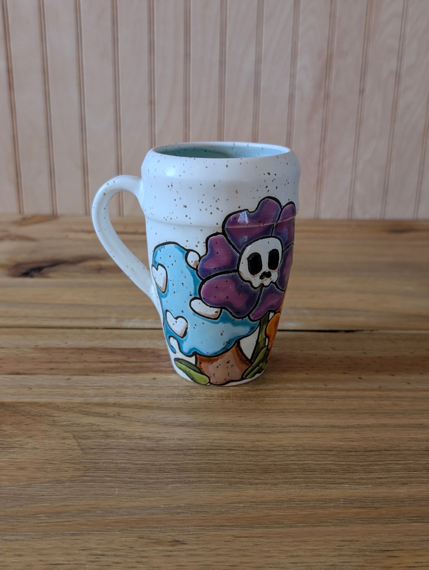 skull flower mushroom travel tumbler with handle