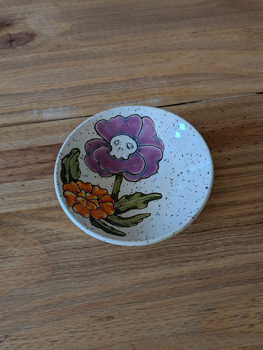 small trinket dish- skull and flowers